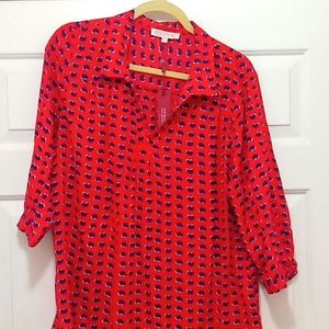 Rose and thyme is the brand red blouse with blue hearts on it size L